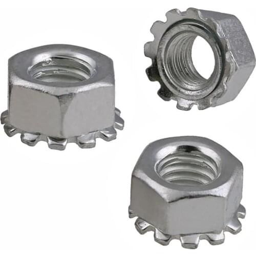 K Type Lock Nut M3 M4 M5 M8 M10 Carbon Steel White Zinc Plated K-type Gear Hex Keps Nuts External Toothed Polydentate Nut K Nuts