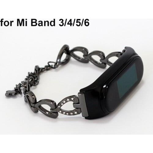 Mi band 4 strap on xiaomi mi band 5 6 bracelet black Stainless Steel bling Women Watch Band for mi band 3/4/5/6 watchband HEART