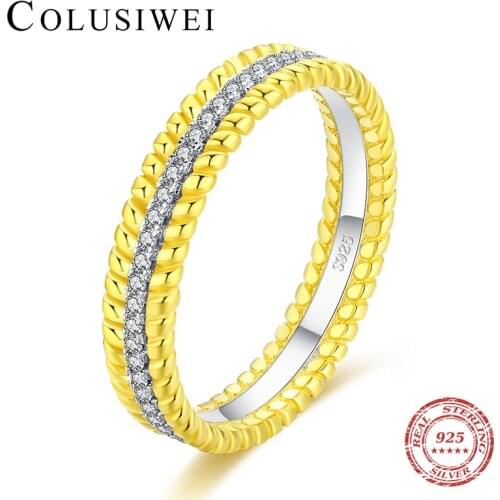 Colusiwei Luxury 925 Sterling Silver Retro Zirconia Geometric Twist Wedding Engagement Rings Band for Women Fashion Fine Jewelry