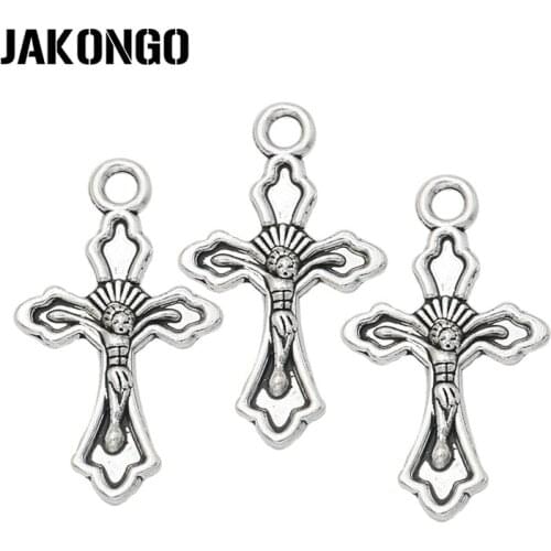 40pcs Antique Silver Plated Cross Jesus Charms Pendants for Bracelet Jewelry Making Accessories DIY Handmade Craft 31x18mm