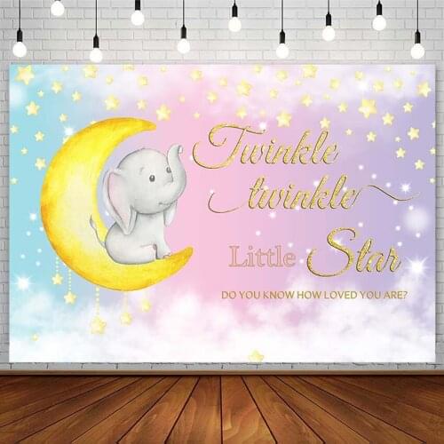Baby Shower Backdrops Twinkle Little Star Moon Elephant Clouds Pink Newborn Photography Background Studio Photozone Decor Props