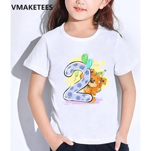 Girls & Boys T shirt Kids Birthday Bear Number 1-9 Bow Cartoon Print T-shirt Funny Winnie Baby Birthday Present Clothes,HKP5237