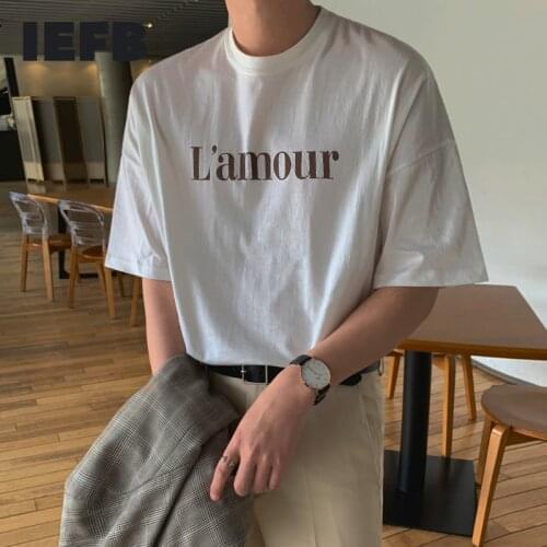 IEFB Mens Summer New Letter Print Short Sleeve T-shirt 2021 Korean Round Neck Loose Casual Base Slim Tee Tops Man Tide 9Y5843