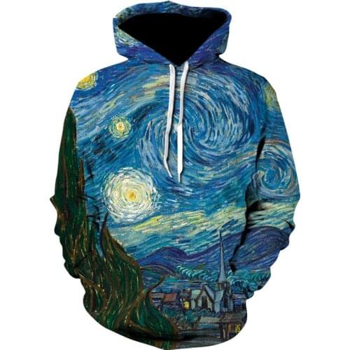 Van Gogh Oil Painting Starry Night 3D Printing Harajuku Jacket Hoodie Women Men fashion Gothic Hat Sweatshirts 2021 mens hoodies