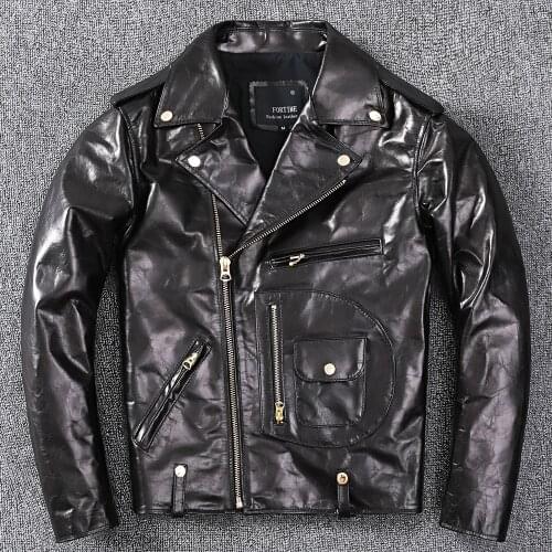 Classical J-24 0.9mm Hard Crystal Tanned Sheepskin Vintage Motorcycle Top Quality Leather Jacket Men Spring Genuine Leather Coat