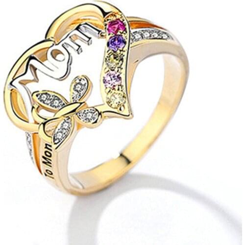 Crystal Rings for Women Cubic Zirconia Colorful Stone Letter Mom Ring Anniversary Party Mothers Day Rings Jewelry Accessories