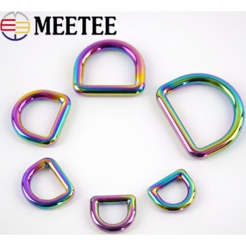 Meetee 5/10pcs 10-32mm Colored Metal Seamless D Buckle Webbing Backpack D Ring Hook Clasp DIY Belt Bag Strap Hang Ring Buckles