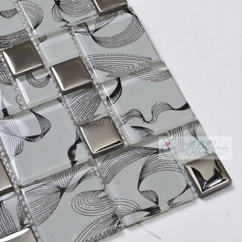 Gray color stainless glass mixed silver metal mosaic tile for kitchen backsplash bathroom shower tiles swimming pool mosaic