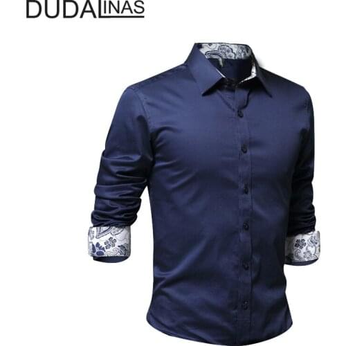 Dudalinas Male Shirt Brand-Clothing Mens Shirts Casual Slim Fit Solid Long Sleeve Shirts For Men Casual Shirt