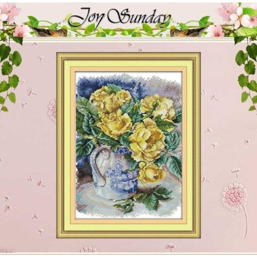 Yellow rose counted Cross Stitch 11CT 14CT counted Cross Stitch Set wholesale DIY flower Cross-stitch Kit Embroidery Needlework