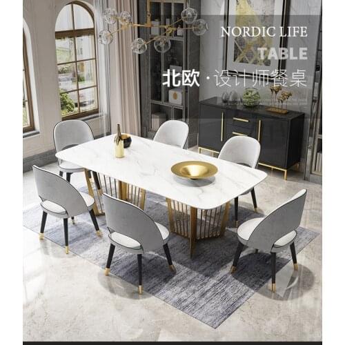 Stainless steel Dining Room Set Home gold minimalist modern marble dining table and 6 chairs mesa de jantar muebles comedor