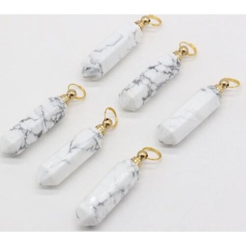 Natural Perfume Bottle White Turquoise Stone Pendant Necklace Essential Oil Diffuser Howlite Stone Charms for Jewelry Making