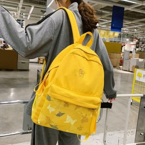 New Fashion Nylon Women Backpack Yellow Waterproof Rucksack for Teenage Girls School Bag Cute Student Bookbag Travel Mochila