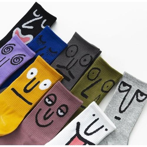 Womens Socks Japanese Cotton Colorful Funny expression Harajuku Happy Socks Hip Hop Streets Tide Sock for Girl Christmas Gift