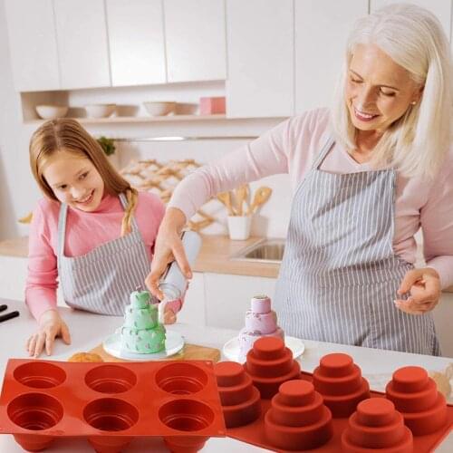 NEW 6 Cavities Mini 3 Tier Cake Silicone Pan Multi Tiered Cupcake Mold DIY Round Cupcake Pudding Cookie Chocolate Baking Pan