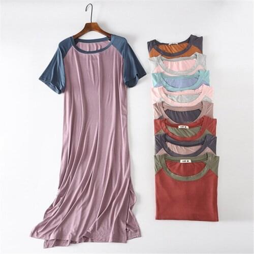 Dress stitching contrast color casual nightdress female model bottoming skirt large size thin robe short sleeve split home skirt