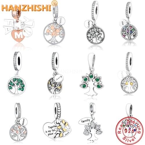 Hot Sale 925 Sterling Silver Family Tree Heart Dangle Charms Beads Fit Original Pandora Charm Bracelet DIY berloque Jewelry Gift