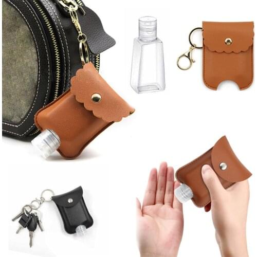 Hand Sanitizer Holder PU Leather Portable Keychain Case Key Chains Pink Khaki Travel Outdoor Key Chain With 60ml Reusable Bottle