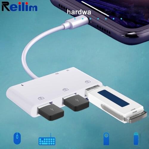 Reilim OTG Multi port USB Adapter for iPhone 11 X iOS 13 USB camera sd card reader converter for lightning 6 in 1 for iPadOS 13