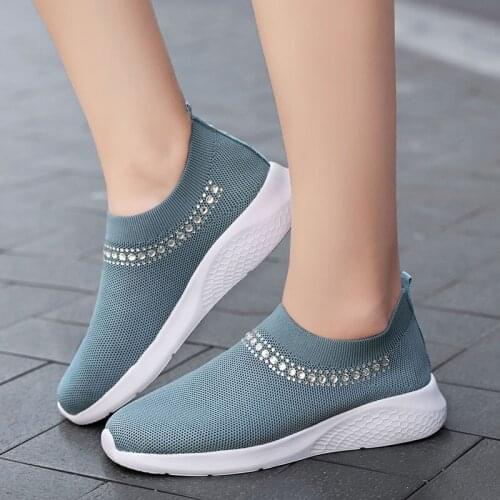 Rhinestone Sports Shoes Flat Mesh Loafers Comfortable And Breathable Flying Woven Casual Shoes Sports Shoes New 2021