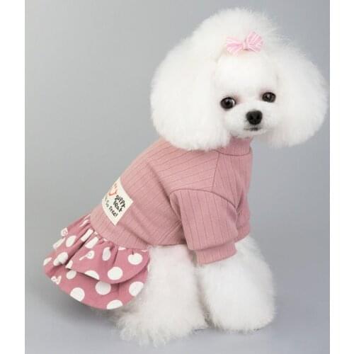 Spring and summer dog one-piece dress puppies Teddy Pomeranian Yorkshire Schnauzer small fresh smile polka dot dress