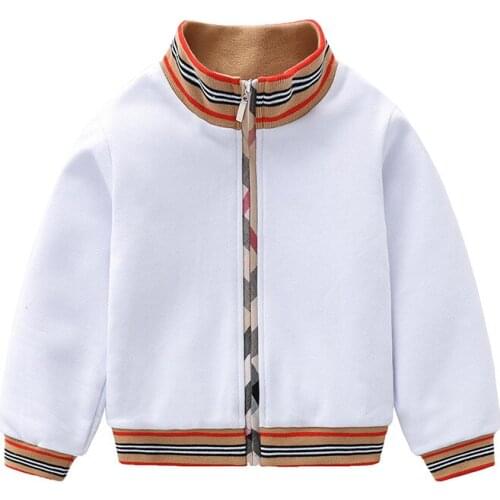 New spring and autumn kids clothes boys girls white long sleeve striped windbreaker jacket coat