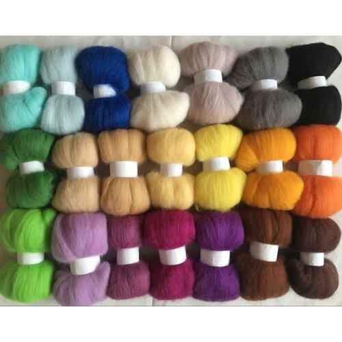 WFPFBEC DIY 70s 100% wool fiber mixture 21colors 5/bag wool for needle felting handle tools set wool roving