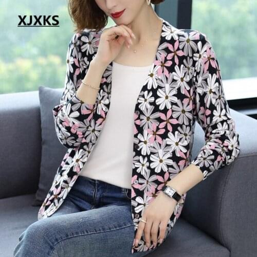 XJXKS High-end digital printing cashmere knitted sweater women cardigan 2020 autumn new casual women sweater coat