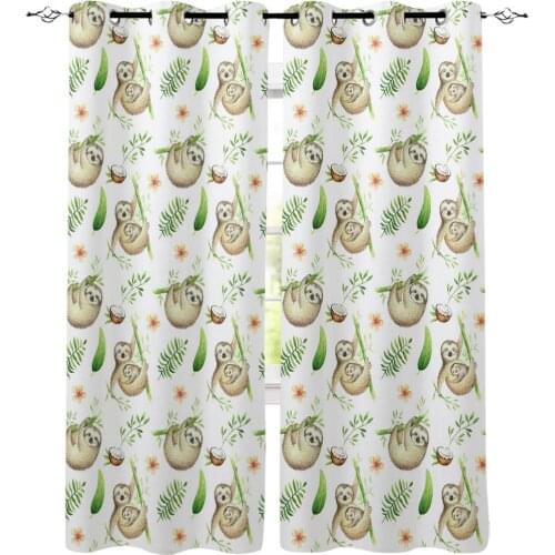 Home Curtain Animal Sloth Leaves Boho Bedroom Kitchen Curtains Living Room Decoration Items Window Curtains for Living Room