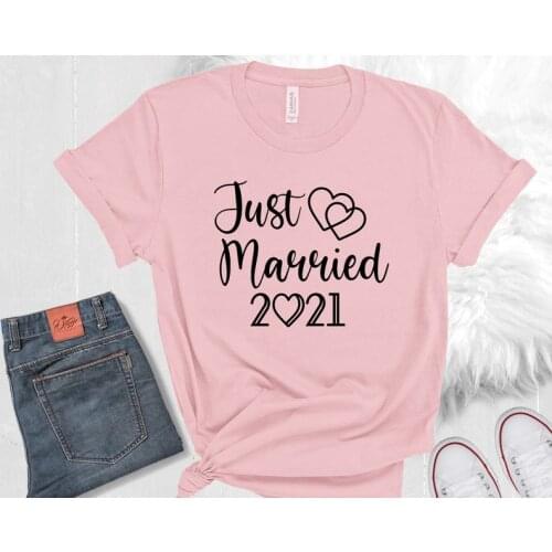 Just Married Honeymoon Husband and wifey shirts Short Sleeve Tees Fashion 100% Cotton O Neck Female Clothing Casual Shirts goth