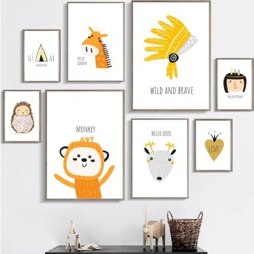 Giraffe Bear Monkey Alpaca Feather Hunter Love Wall Art Canvas Painting Nordic Posters And Prints Wall Pictures Kids Room Decor