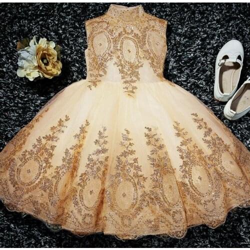 Sequin Golden Lace Baby Girl Dress 1 Year Birthday Gown Newborn Party Baptism Dress Toddlers Newborn Girl Christening Dresses