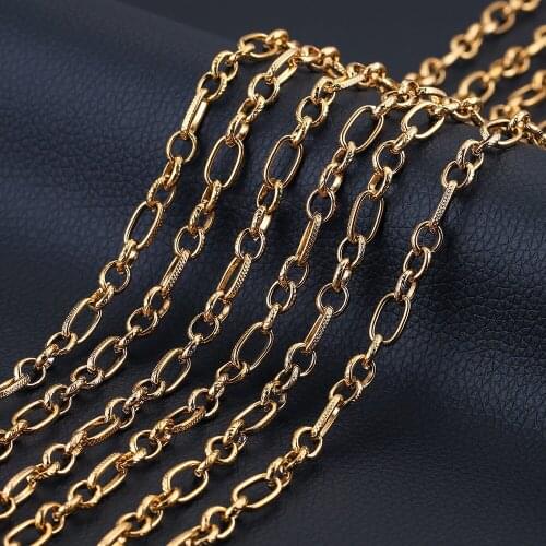 1M 6mm Width Stainless Steel Gold Circle Oval Link 3:1Embossing Chains for DIY Necklace Jewelry Making Findings Wholesale Craft
