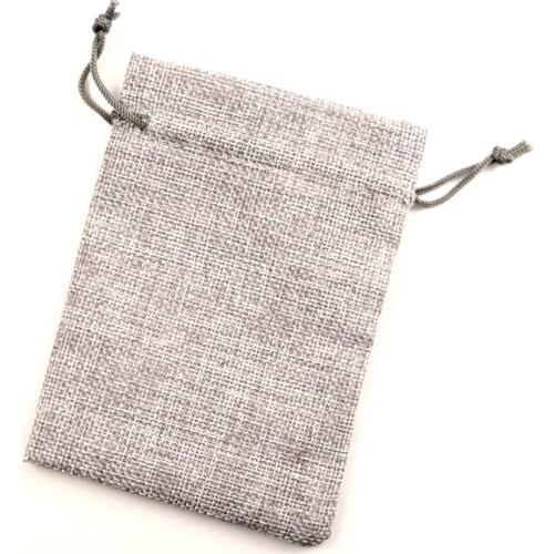 10Pcs Grey Cotton Linen Drawstring Package Bags Jewelry Candy Christmas Wedding Decoration Gifts Packaging Bags & Pouch