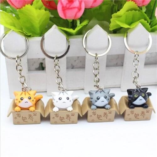 4pcs/lots Random Mixed Style Lovely Cartoon Cat Key Rings Chains Pendant Ornament For bag car Keychain