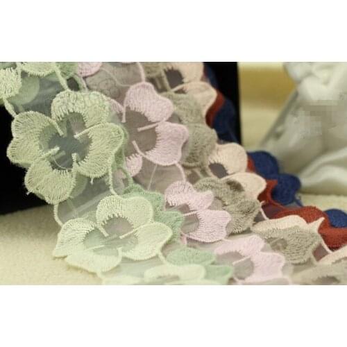 7 colors 50mmx 3m Flower Embroidered Net Lace Trim 2'' floral lace Ribbon 4 leaves wedding garment accessory free shipping 3m
