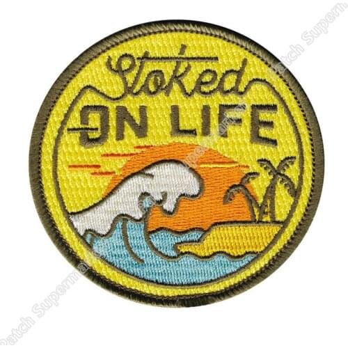 Stoked on Life Beach Bum Wave Rider Ocean Surf Travel Souvenir Patches Outdoor Clothing Iron On Badge for bag baseball cap