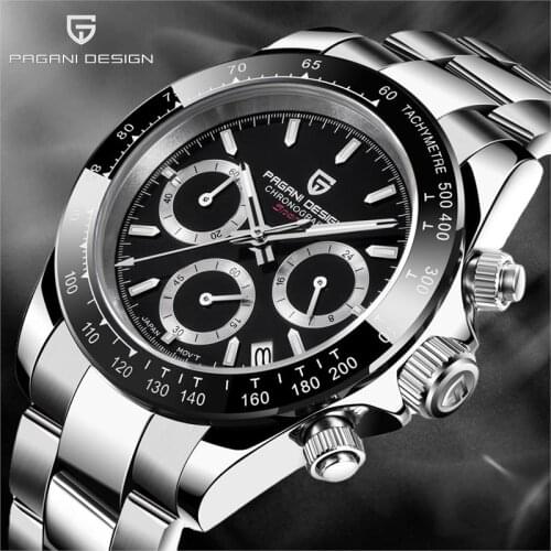 PAGANI DESIGN Men Watch Chronograph Multifunctional Stainless Steel Business Military Quartz Wristwatch Relogio Masculino VK63