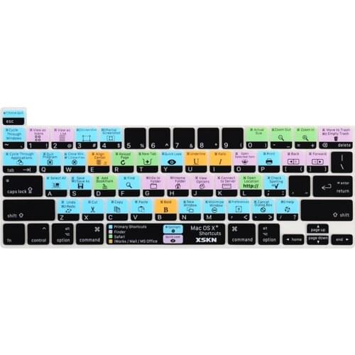 XSKN Mac OS X English Shortcuts Keyboard Cover Skin for US Version A2251 A2289 MacBook Pro 13 inch with Touch Bar & Touch ID