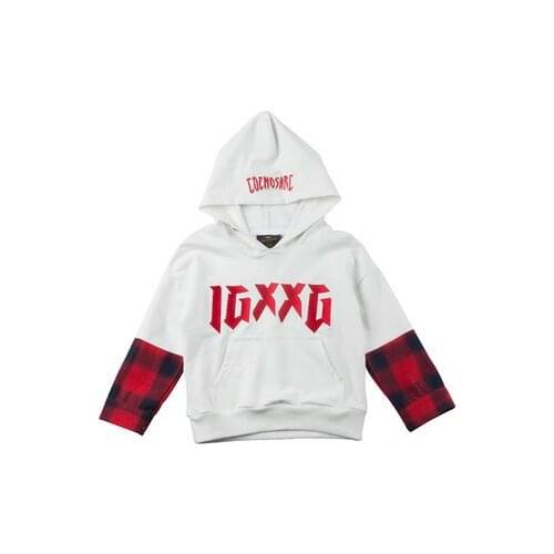 Kids Hoodies Korean Casual Plaid Stitching Sweatshirts For Boys Clothing Spring Autumn Letter Hooded Pullover Toddler Clothes