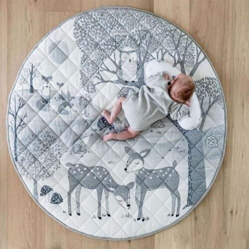 Cartoon Animal Printing Baby Play Mat Newborn Infant Crawling Blanket Round Floor Carpet Rugs Props Kids Room Nursery Decor