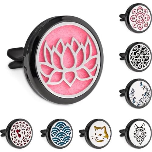 New Arrival Tree Lotus Peacock Zen Black 30mm Magnet Open Essential Oil Car Vent Clip Perfume Diffuser Locket Free 10 Pads