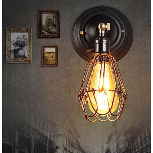 Home lamp, bar, dining room, living room, corridor, corridor, American style retro iron wire cage, wall lamp