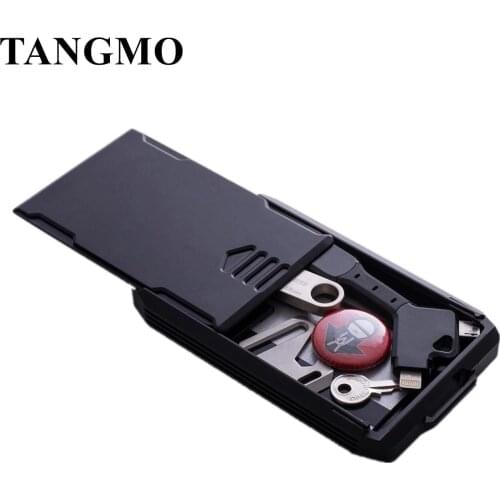 TANGMO 2021 New Metal Wallet Storage Box Mens Outdoor Tool Box ID bank Card Wallet RFID Card Holder Light Card Case for Man