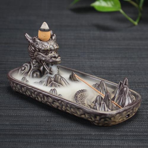 Backflow Incense Burner Ceramic Dragon Stick Holder Censer Smoke Backflow Incense Home Decor Dropshipping