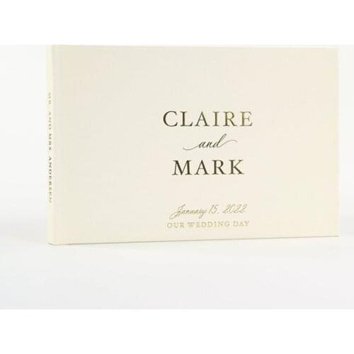 Personalized Wedding Guest Book in Ivory and Gold Foil, Wedding Guestbook, Wedding Signature Book Horizontal Guest Book
