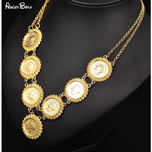 Islamic Muslim Fashion Golden Coin Women Charm Pendant Necklace Arabian Luxury Jewelry Lucky Coin Necklace Party Holiday Gift