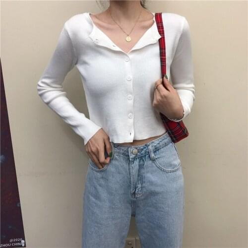 Autumn Winter Women Sweaters Korean Chic Fashion Knitted Jumpers Female Open Stitch Sunscreen Cardigan Sexy Ladies Short Tops