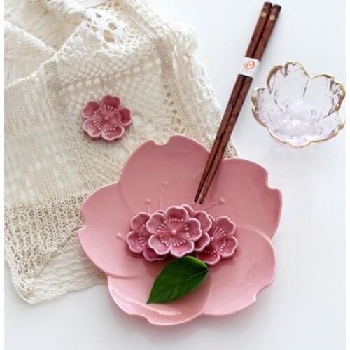 Ceramic Chopstick Rest Sakura Flover Colorful Shelf Prevents Chopsticks Holder Slipping Off DIY Handicraft Japen Ornaments