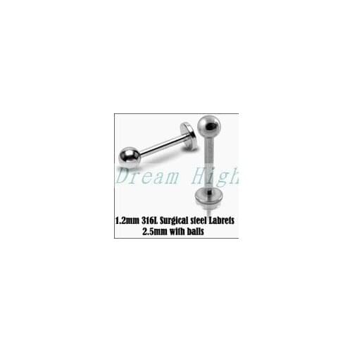 Free Shipping lip ring Labret piercing Ball Plain 316L surgical steel fashion Body piercing Jewelry 300pcs/lot Promotional Gift